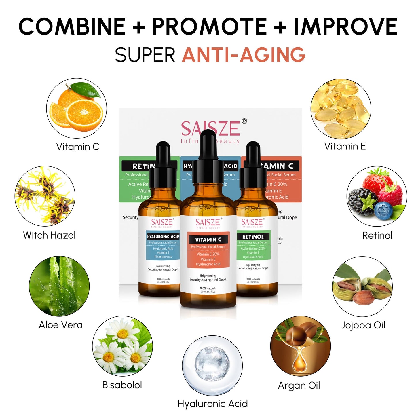 Face Serum Set - 3 Pcs Anti-Aging Vitamin C Serum &amp; Hyalurionic 